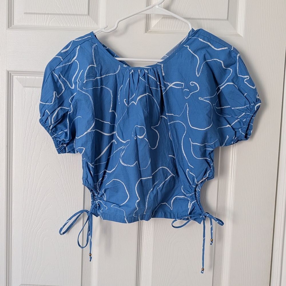Madewell Blue Floral Poplin Blouse with Drawstring - Picture 3 of 5